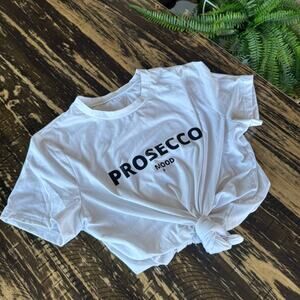 “Prosecco Mood” White Graphic Tee – Size Large